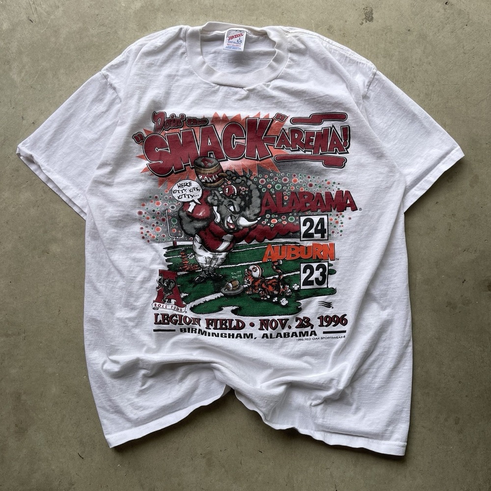 Vintage 1996 ALABAMA CRIMSON TIDE Auburn Football Iron Bowl White T-SHIRT L USA
